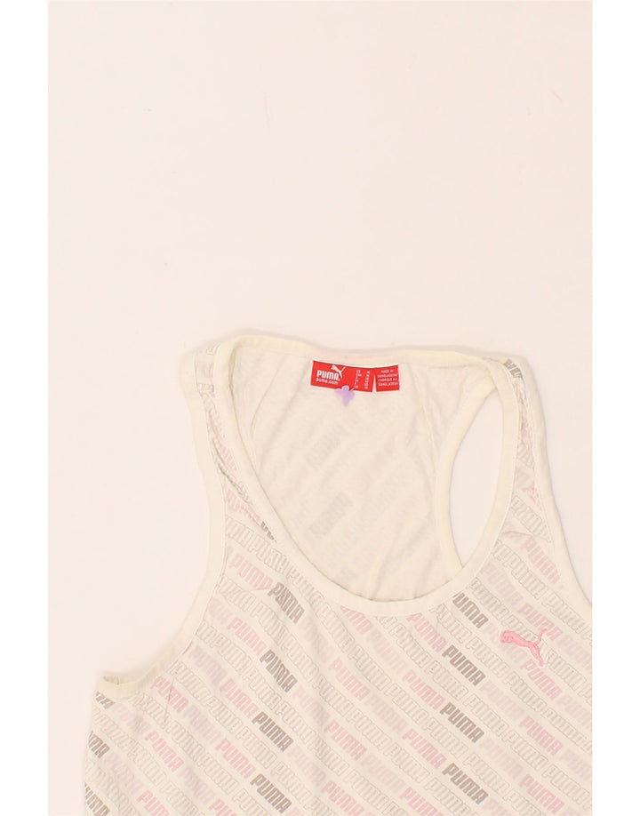PUMA Womens Graphic Vest Top UK 12 Medium White Cotton Vintage Puma and Second-Hand Puma from Messina Hembry 