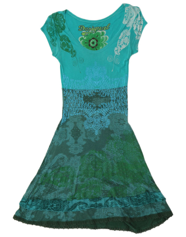 Desigual Abito da donna a linea A con grafica UK 8 Piccolo viscosa floreale verde