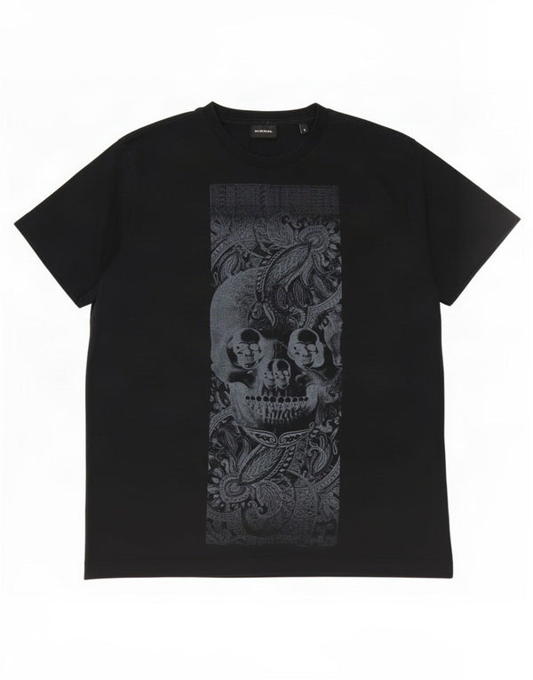 Diesel T-shirt grafica da uomo Top Small in cotone Paisley nero
