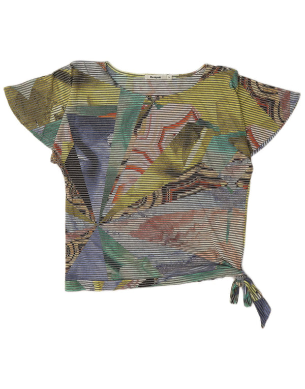 Desigual Donna Crop Blouse Top UK 14 Medio Gessato Multicolore