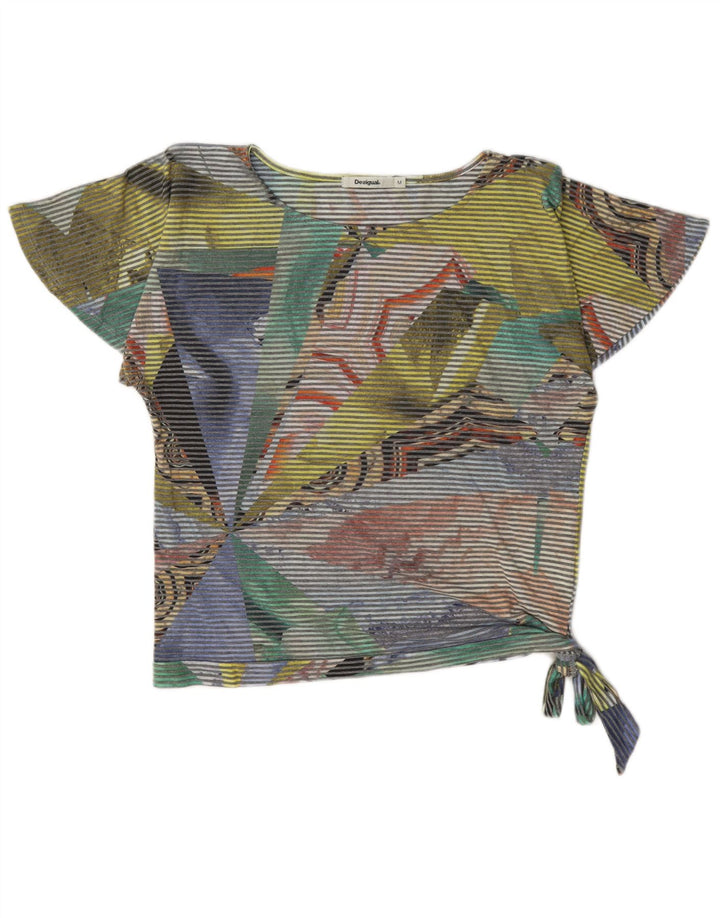 Desigual Donna Crop Blouse Top UK 14 Medio Gessato Multicolore