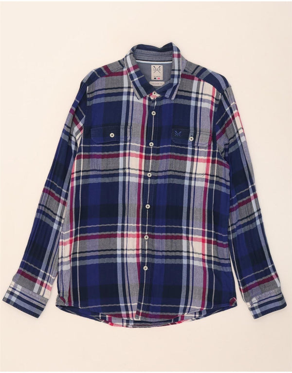 Crew Clothing Camicia da uomo in flanella dal taglio sartoriale XL in cotone a quadri blu