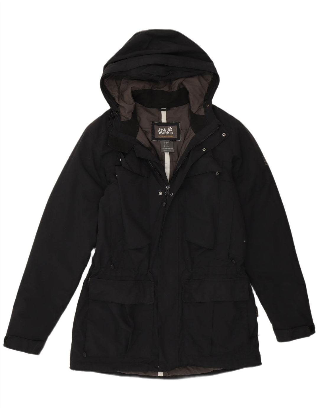 Cappotto giacca a vento con cappuccio da uomo Jack Wolfskin UK 36/38 medio nero poliammide