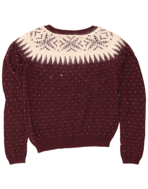 Maglione da donna con scollo a barca Fat Face UK 12 Medio Borgogna Fair Isle