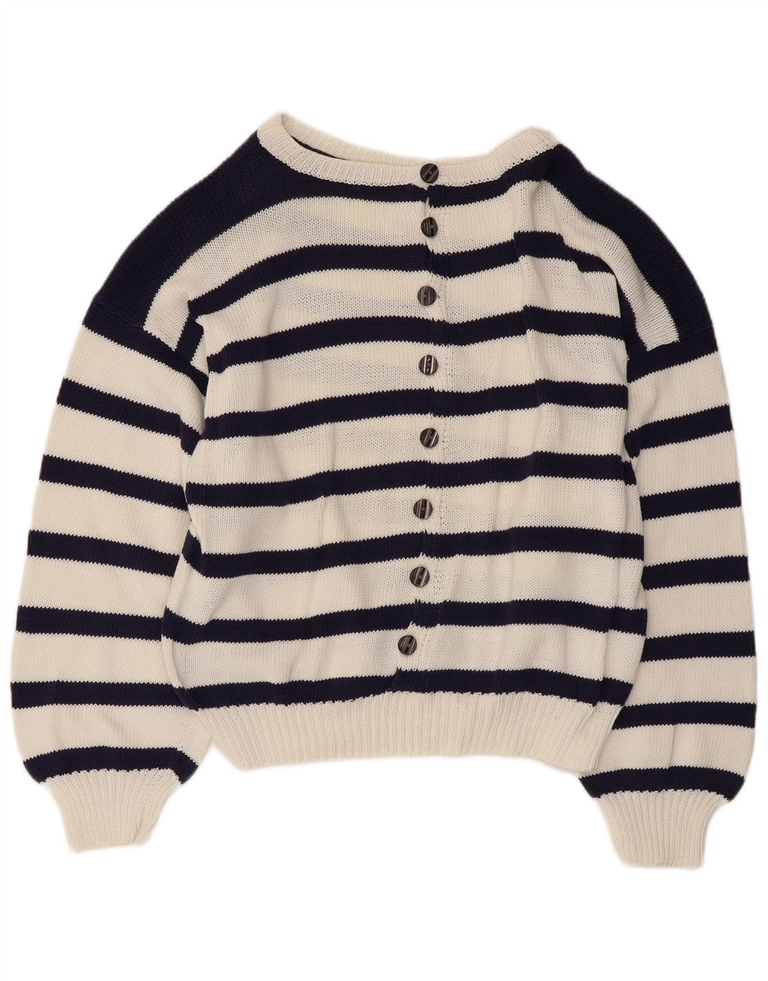 Maglione maglione con scollo a barca da donna VINTAGE UK 14 grande blu navy nautico