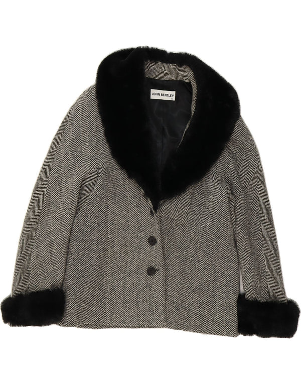 JOHN BENTLEY Womens 3 Button Blazer Jacket UK 14 Large Black Herringbone