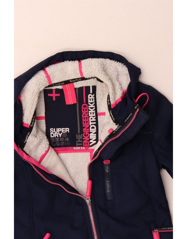 Giacca a vento con cappuccio da donna Superdry UK 6 XS poliestere blu navy