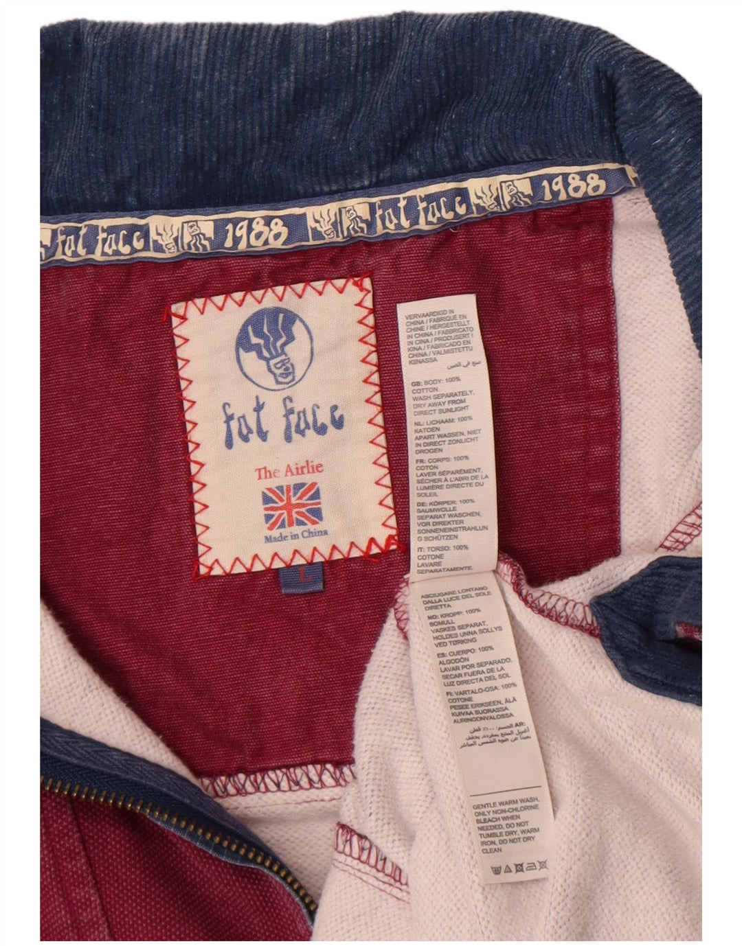 Felpa da uomo con collo con zip Fat Face, maglione grande, cotone color block bordeaux