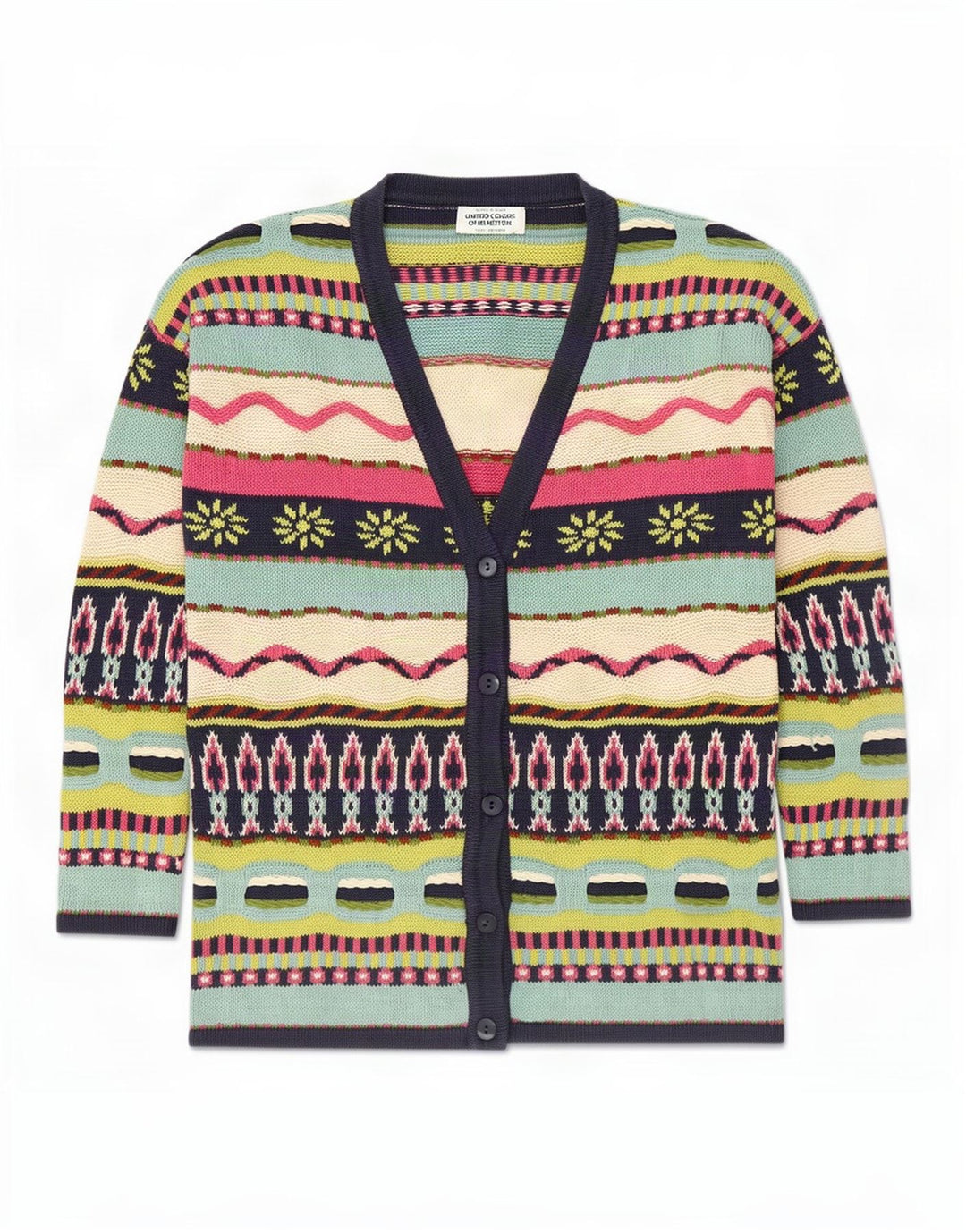 Maglione cardigan da donna Benetton UK 14 Novità multicolore medio