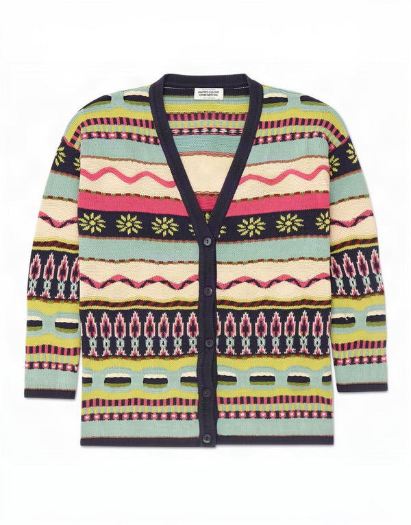 Maglione cardigan da donna Benetton UK 14 Novità multicolore medio