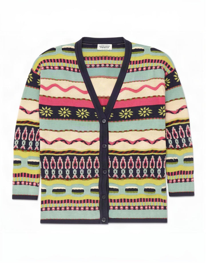Maglione cardigan da donna Benetton UK 14 Novità multicolore medio