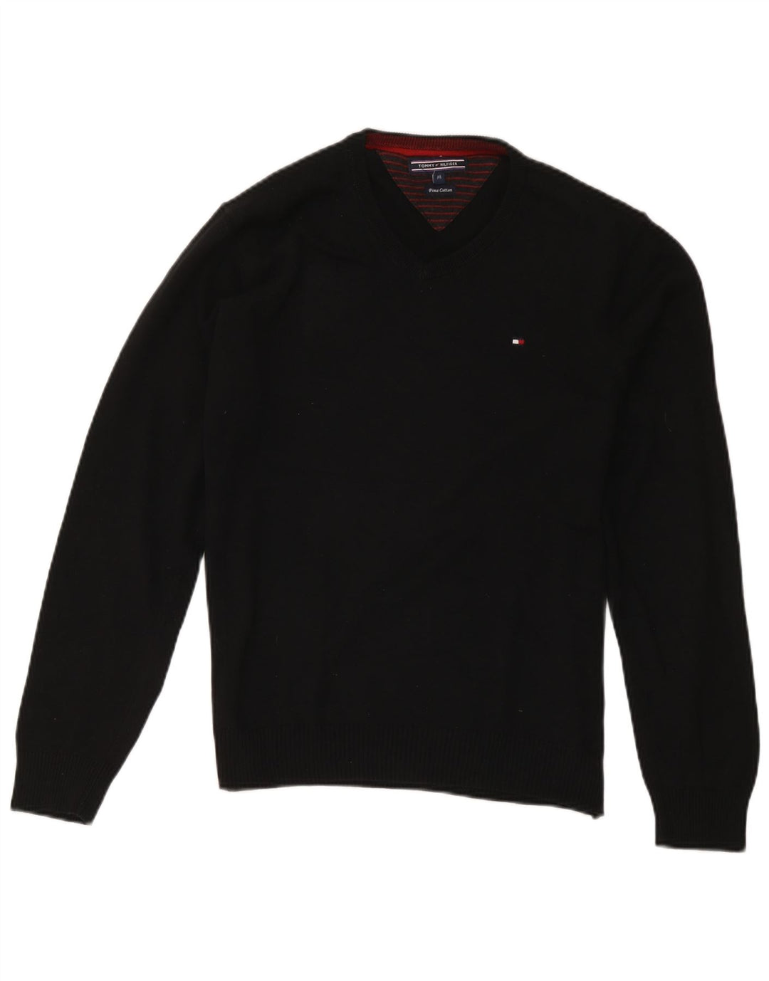 Maglione maglione con scollo a V da uomo Tommy Hilfiger cotone nero medio