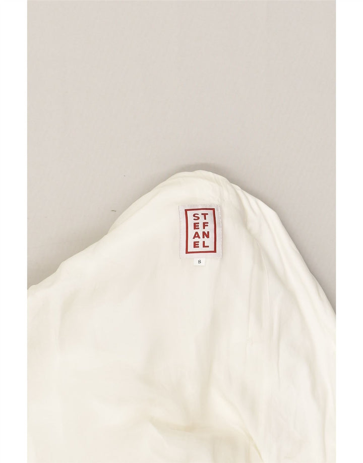 STEFANEL Womens Oversized Double Breasted Coat UK 10 Small White Cotton | Vintage Stefanel | Thrift | Second-Hand Stefanel | Used Clothing | Messina Hembry 