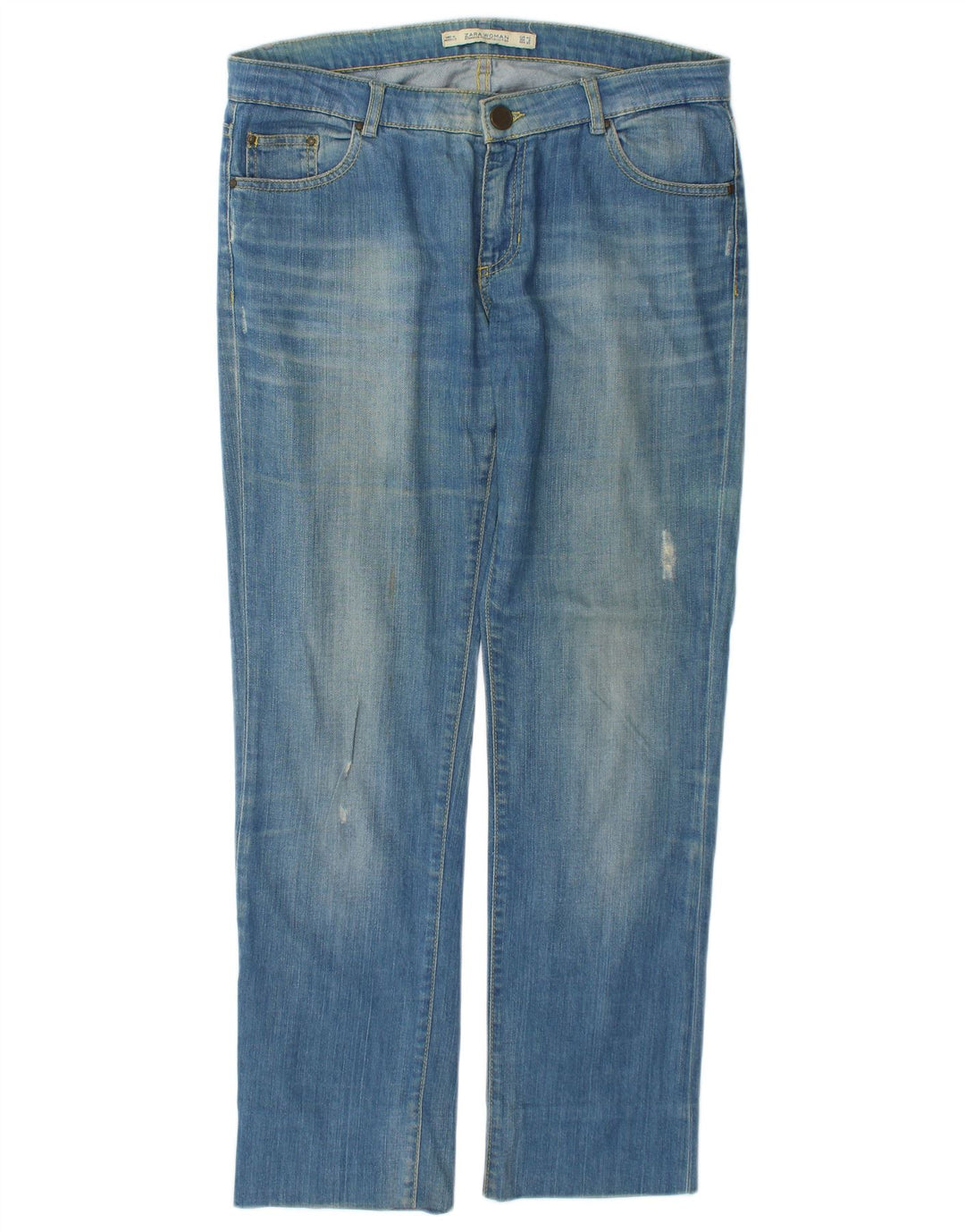 Jeans dritti effetto invecchiato da donna Zara EU 40 medio W30 L29 cotone blu