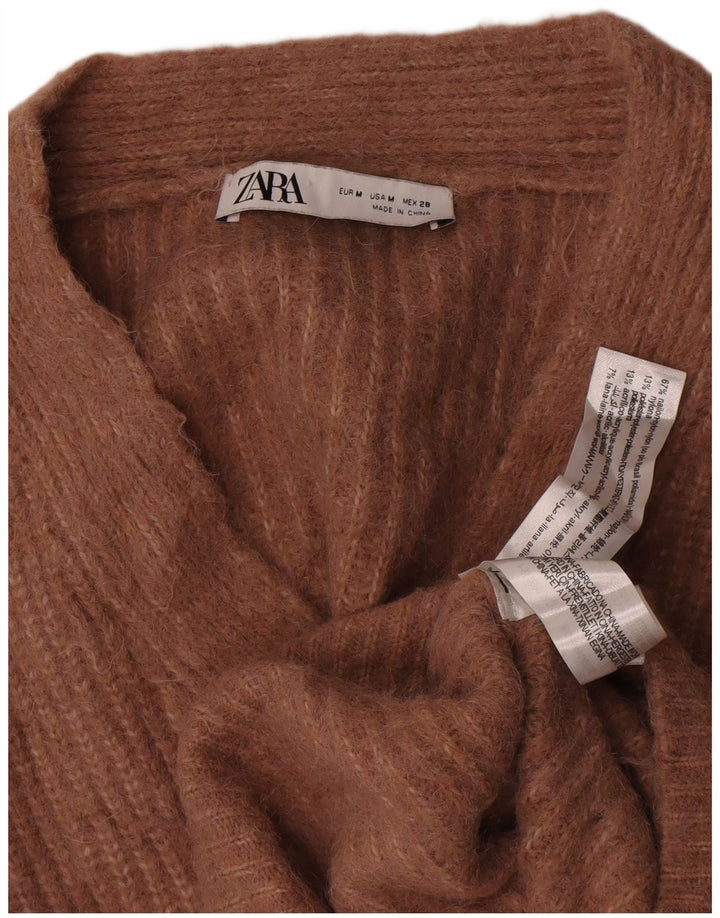 Maglione cardigan oversize corto da donna Zara UK 14 Nylon marrone medio