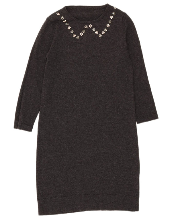 JAEGER Womens 3/4 Sleeve Jumper Dress UK 10 Small Grey Wool