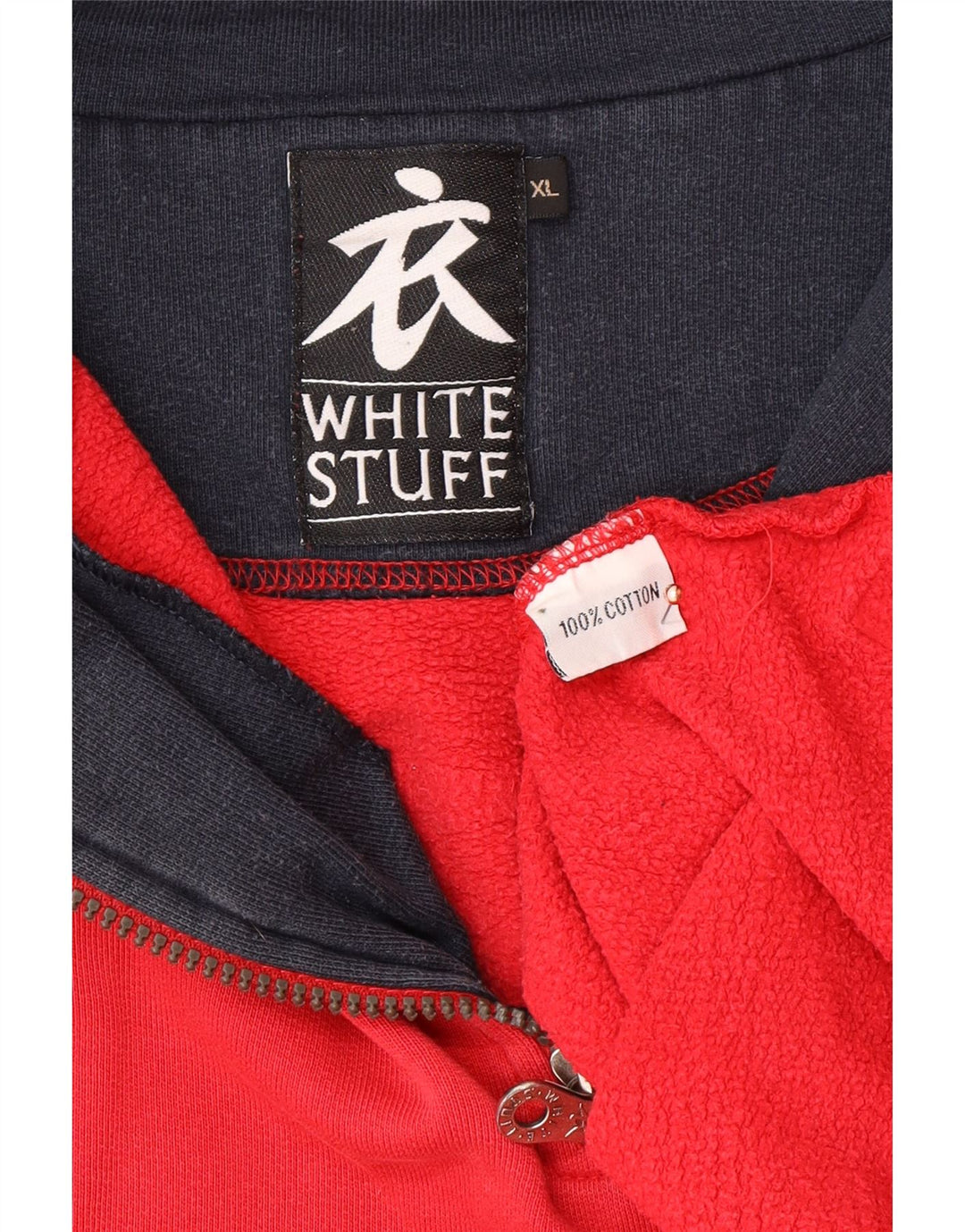 WHITE STUFF Felpa da uomo con vestibilità ampia e collo con zip grafica Maglione XL Rosso