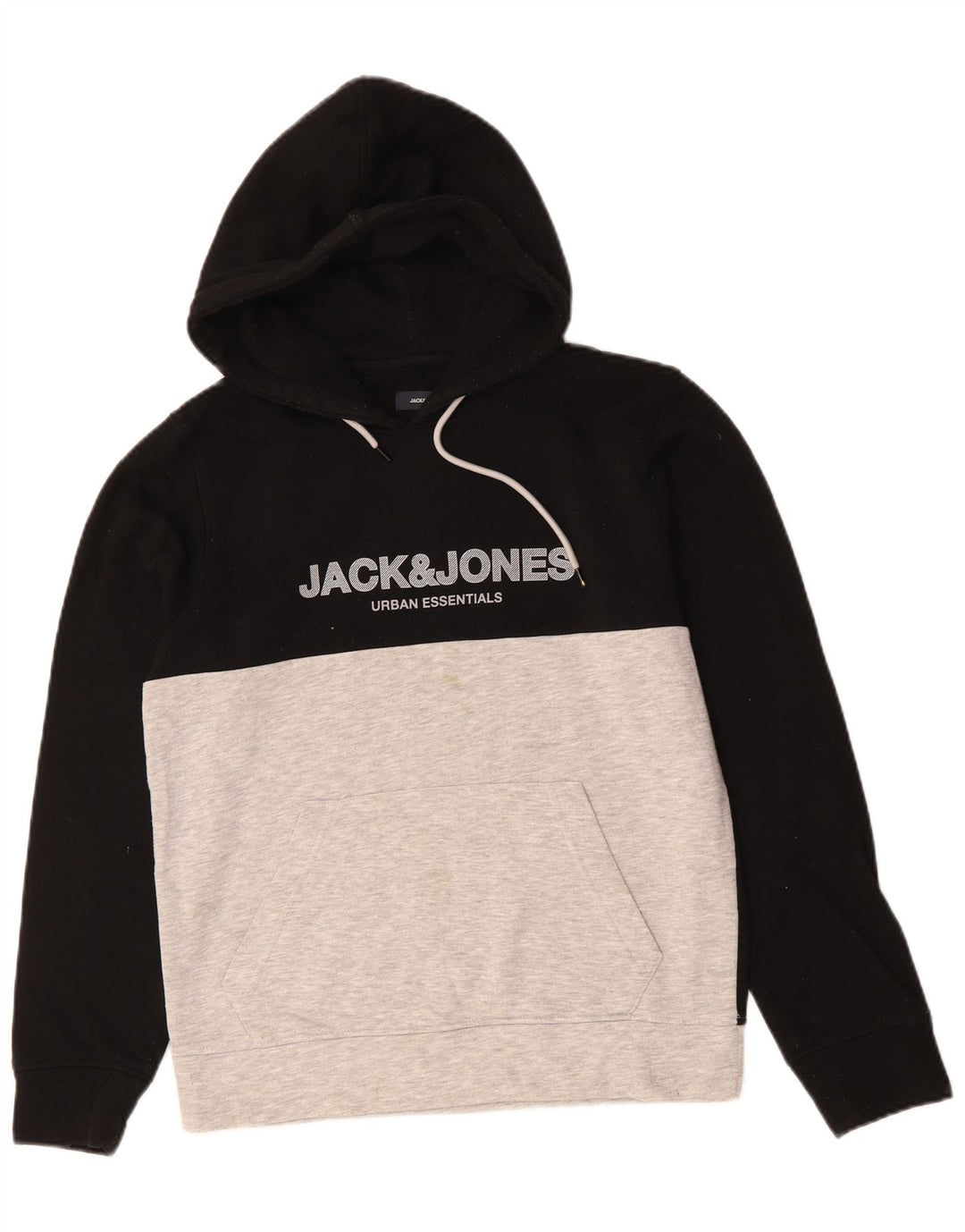 JACK & JONES Felpa con cappuccio grafica da uomo piccola in cotone color block nero
