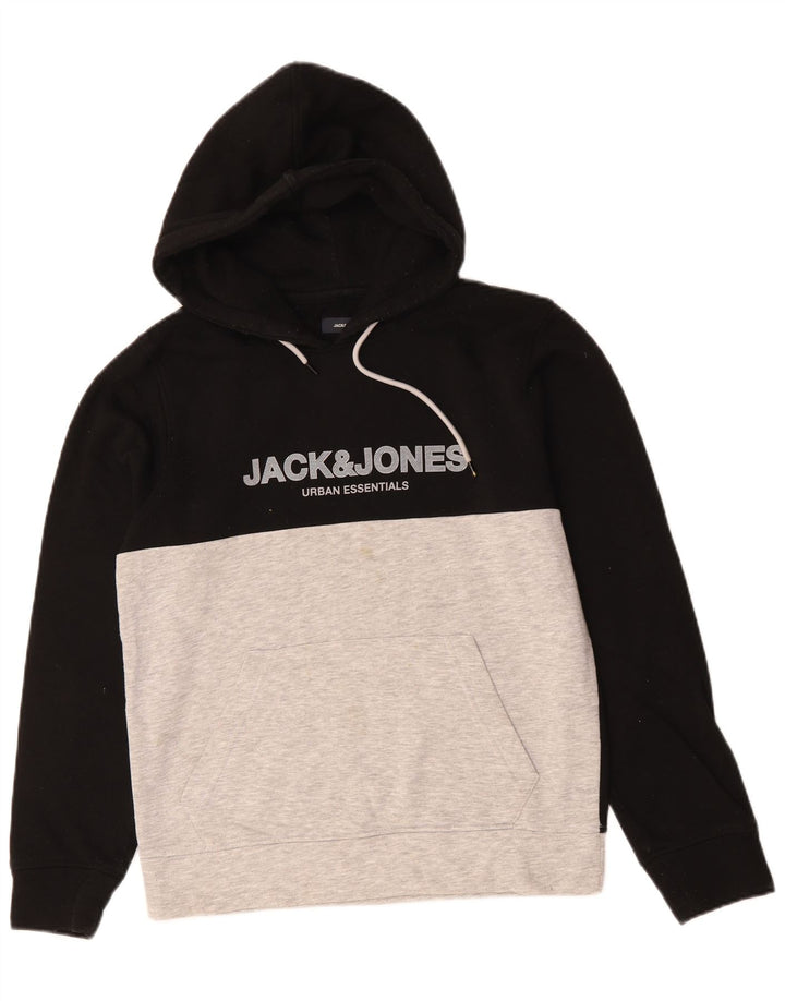 JACK & JONES Felpa con cappuccio grafica da uomo piccola in cotone color block nero