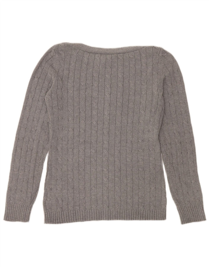 RALPH LAUREN Maglione da donna con scollo a barca UK 14 Cotone grigio medio