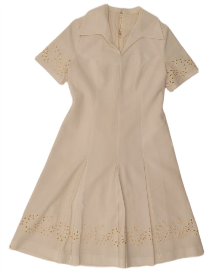 Abito a trapezio da donna vintage IT 42 Poliestere floreale bianco medio