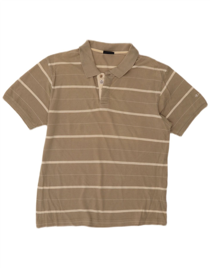 Polo da uomo Champion in cotone a righe beige medio