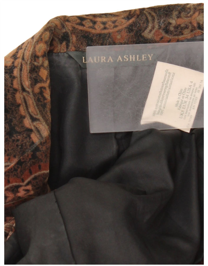 Giacca blazer in velluto a 2 bottoni da donna Laura Ashley UK 8 piccolo marrone Paisley