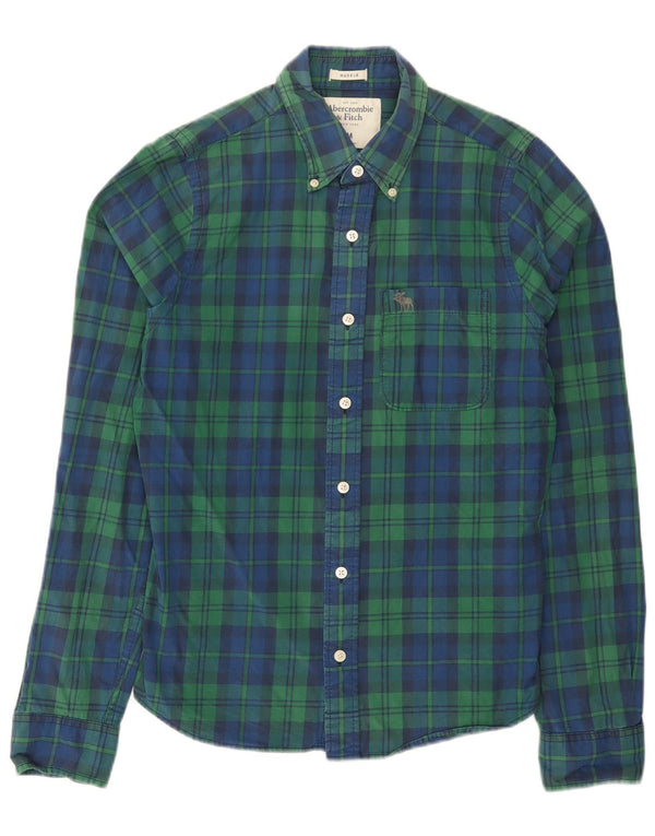 Abercrombie & Fitch Mens Muscle Checked  Shirt Medium Green Plaid Cotton