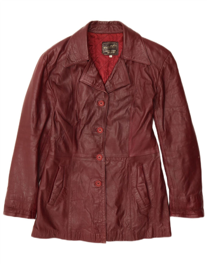 Giacca blazer in pelle vintage da donna a 4 bottoni UK 10 piccola bordeaux