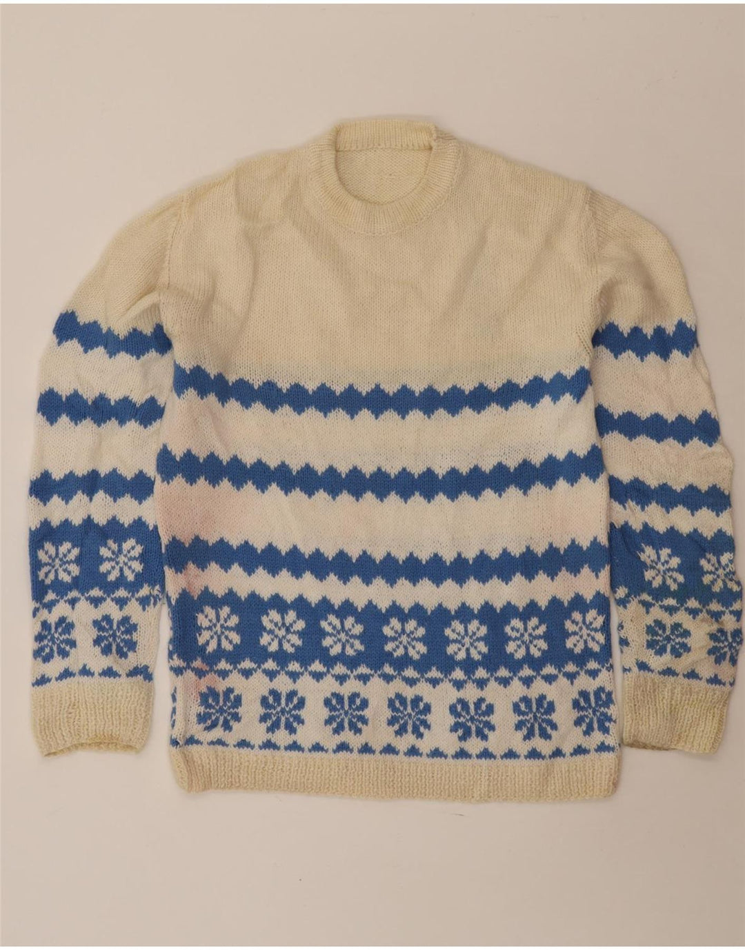 Maglione maglione girocollo da uomo VINTAGE medio bianco sporco Fair Isle