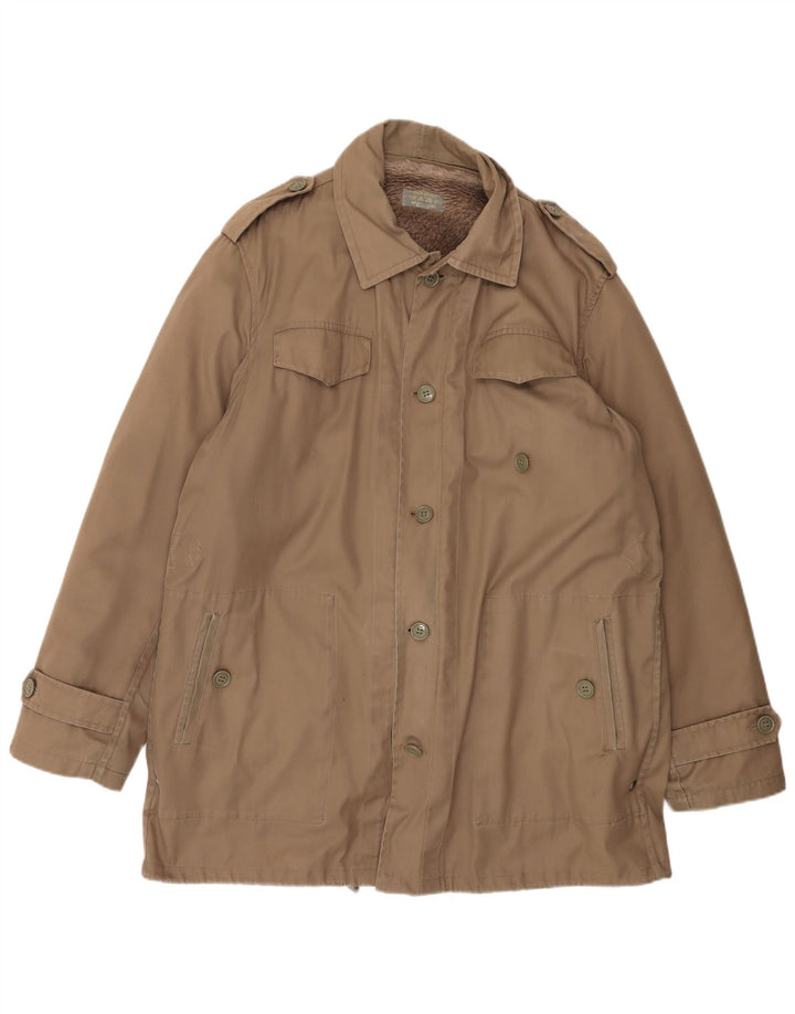 Giacca militare sherpa da uomo vintage EU 58 4XL poliestere marrone