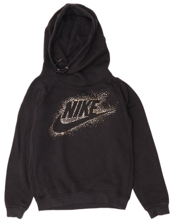 Felpa con cappuccio oversize con grafica Nike da donna UK 10 piccola in cotone nero