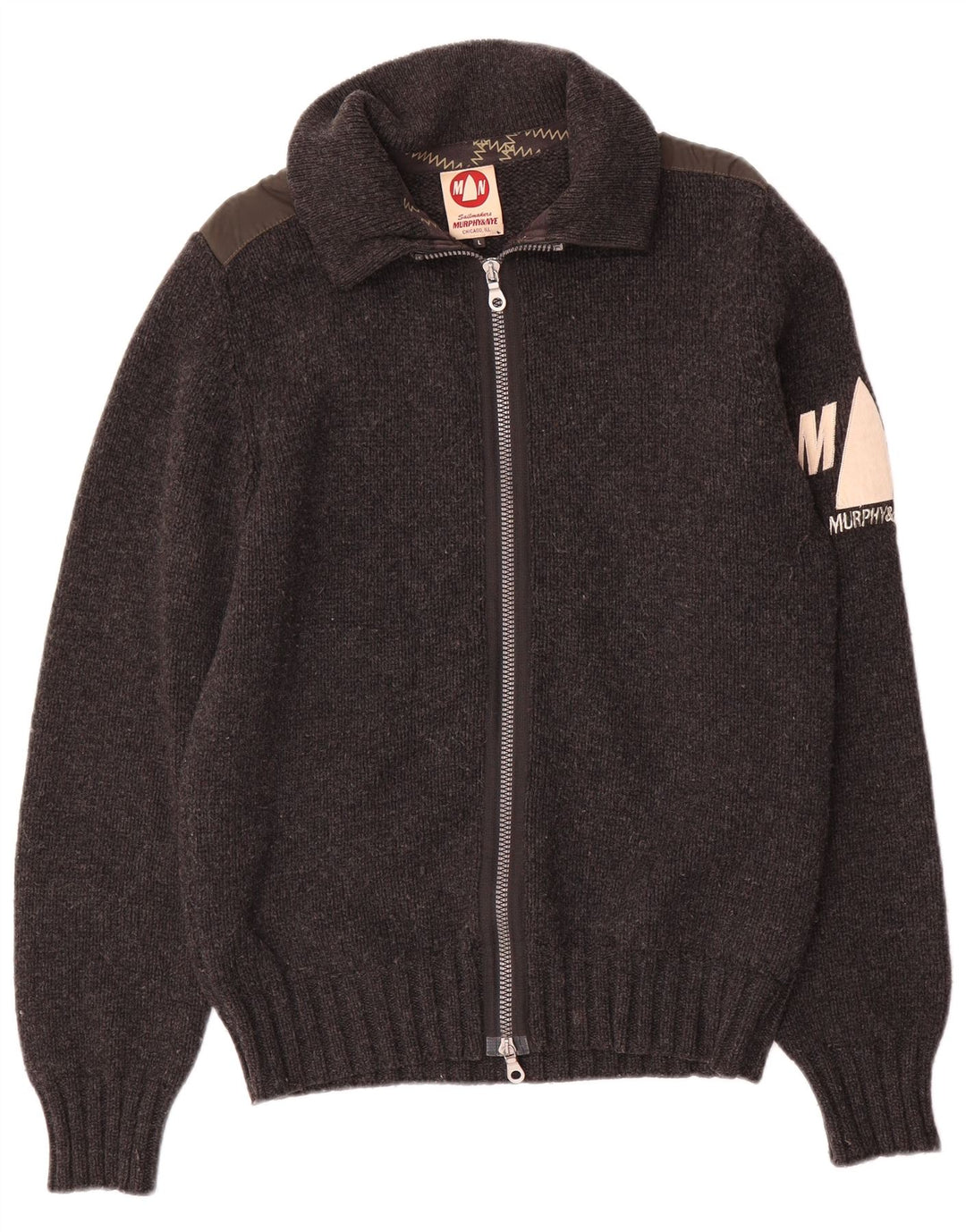 Murphy & Nye Maglione cardigan grafico da uomo velaio grande lana grigia