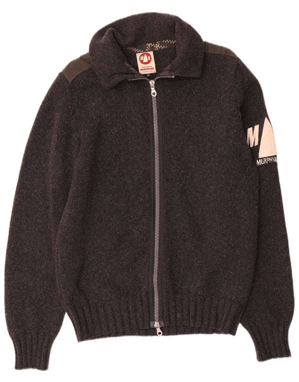 Murphy & Nye Maglione cardigan grafico da uomo velaio grande lana grigia