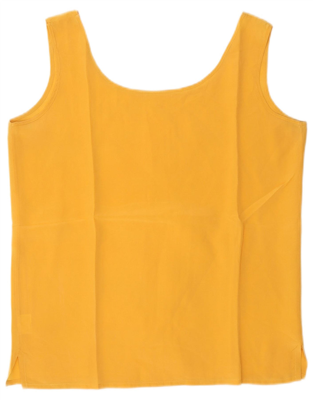 Top corto senza maniche vintage da donna UK 12 seta gialla media