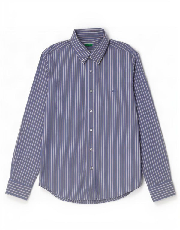 Camicia Benetton Uomo Cotone Gessato Blu Medio