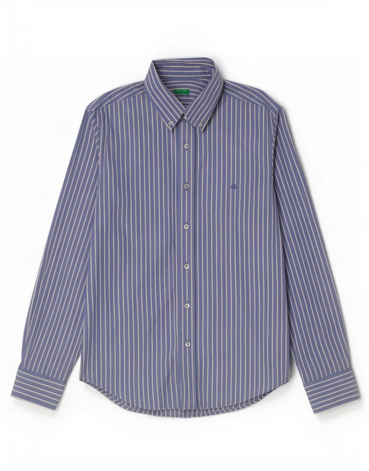 Camicia Benetton Uomo Cotone Gessato Blu Medio