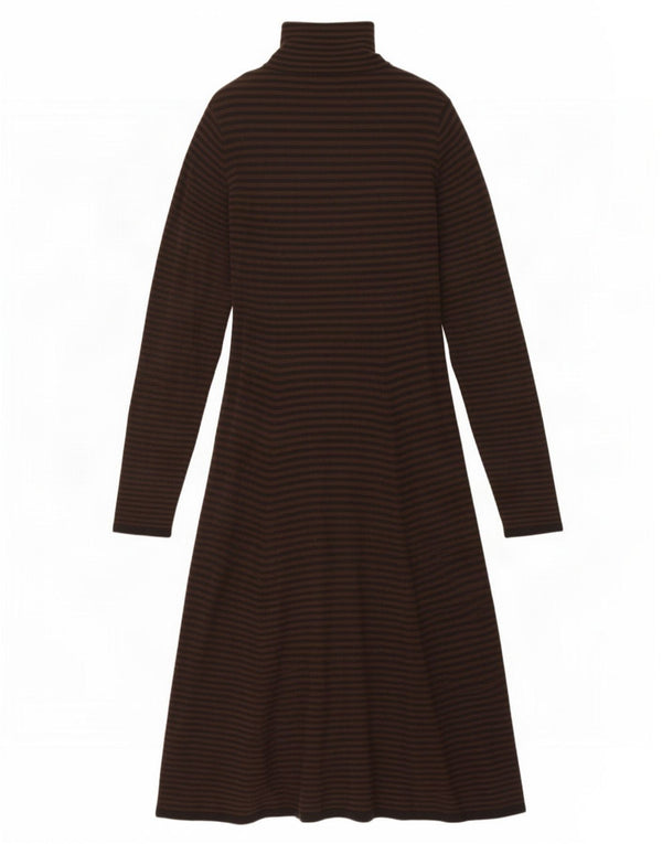 Zara Womens Long Sleeve Jumper Dress UK 14 Large Brown Striped Rayon