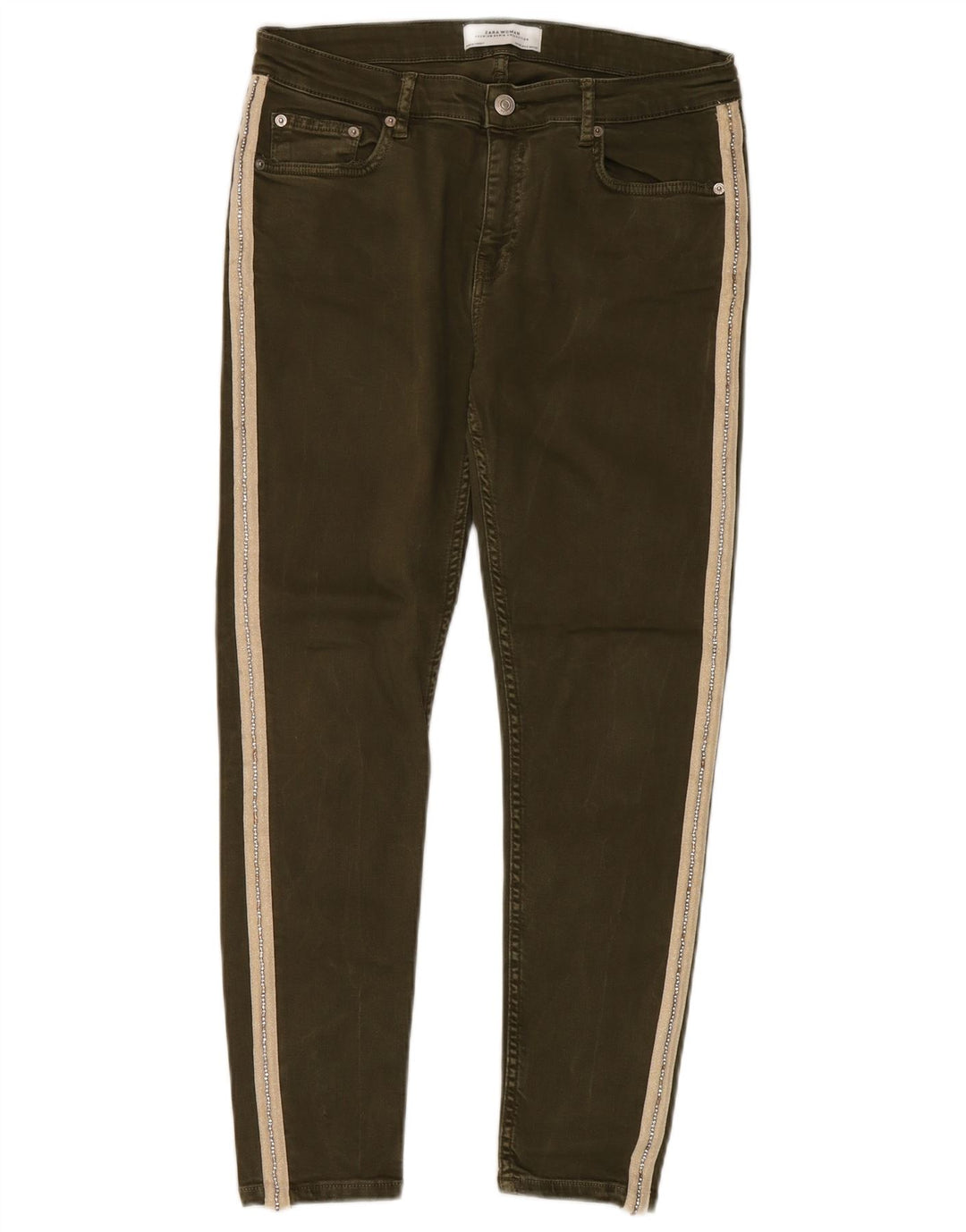 Jeans slim da donna Zara EU 40 medio W30 L27 color block kaki