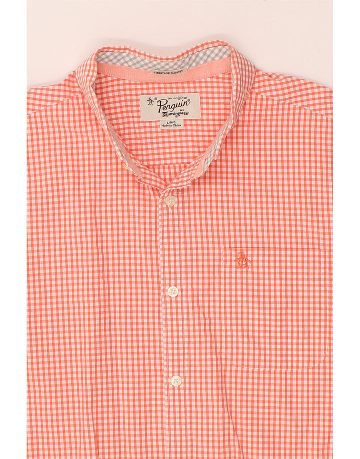PENGUIN Mens Shirt Large Red Gingham Cotton Vintage Penguin and Second-Hand Penguin from Messina Hembry 