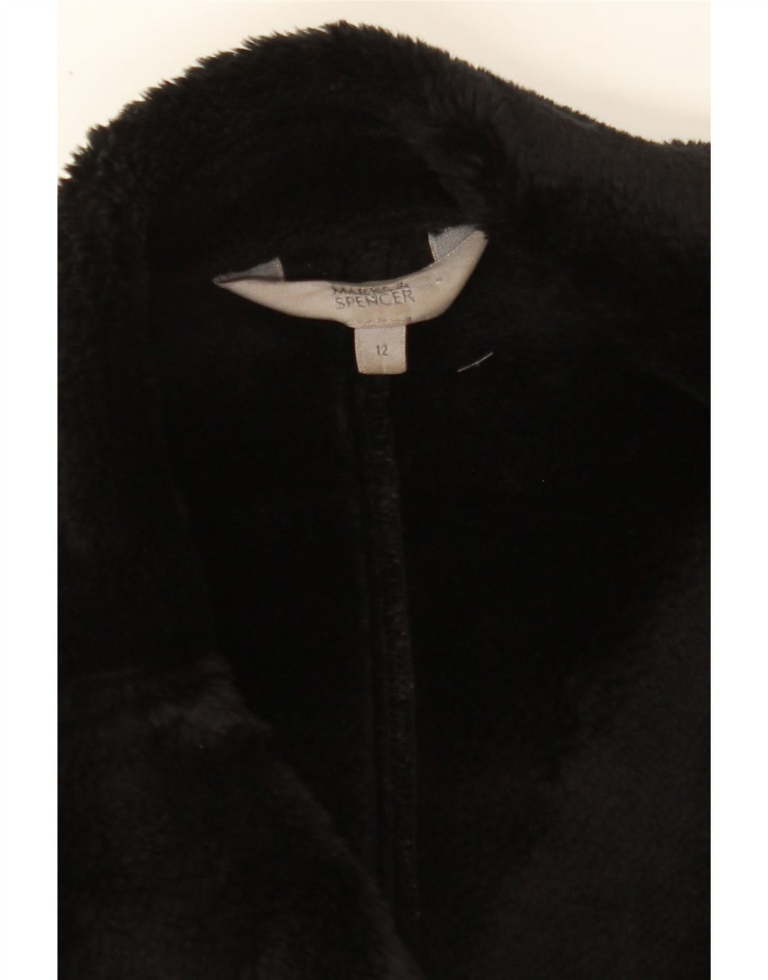 MARKS & SPENCER Womens Sherpa Overcoat UK 12 Medium Black Vintage Marks & Spencer and Second-Hand Marks & Spencer from Messina Hembry 
