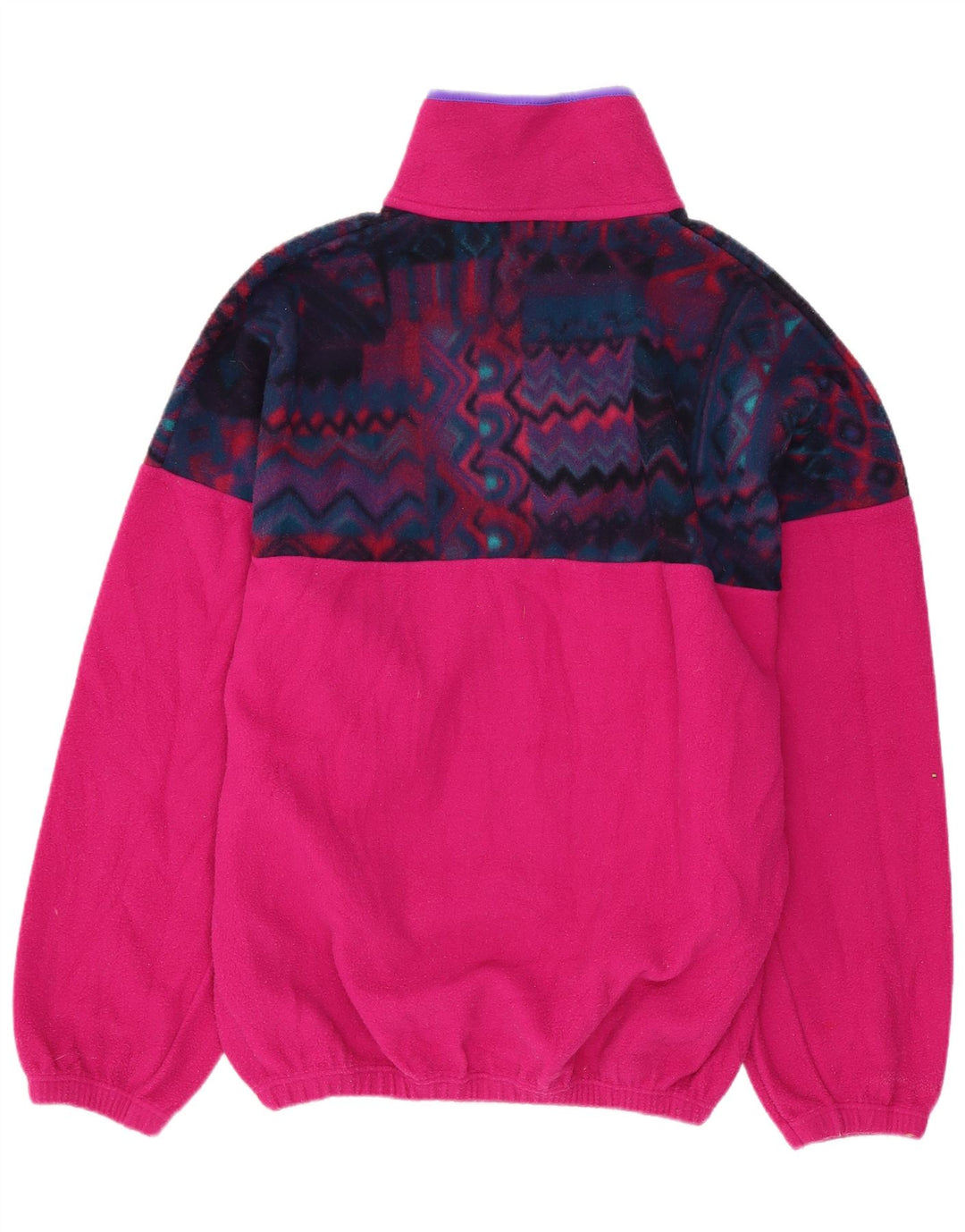 Maglione in pile da uomo vintage con collo a bottoni, piccolo cotone geometrico rosa