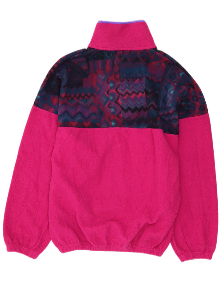Maglione in pile da uomo vintage con collo a bottoni, piccolo cotone geometrico rosa