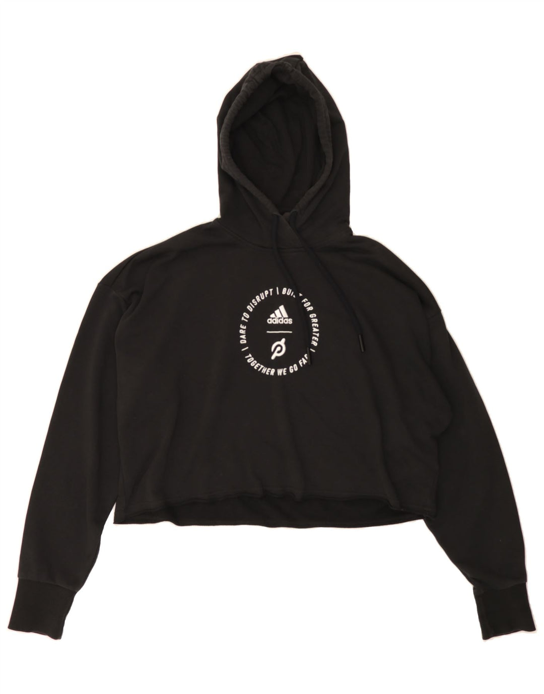 ADIDAS Womens Oversized Graphic Hoodie Jumper UK 12/14 Medium Black Vintage Adidas and Second-Hand Adidas from Messina Hembry 