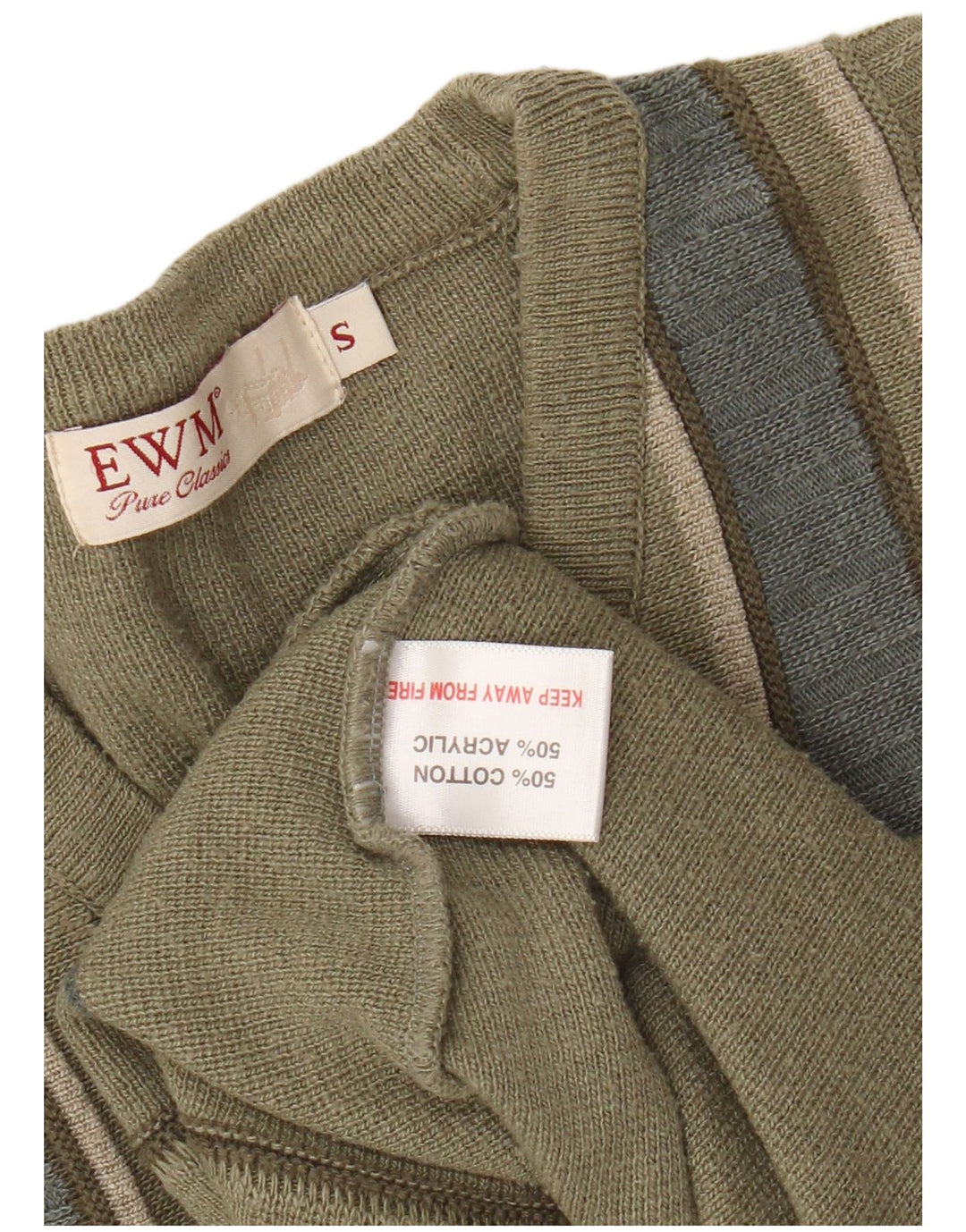 EWM Maglione da uomo con scollo a V piccolo cotone a righe kaki