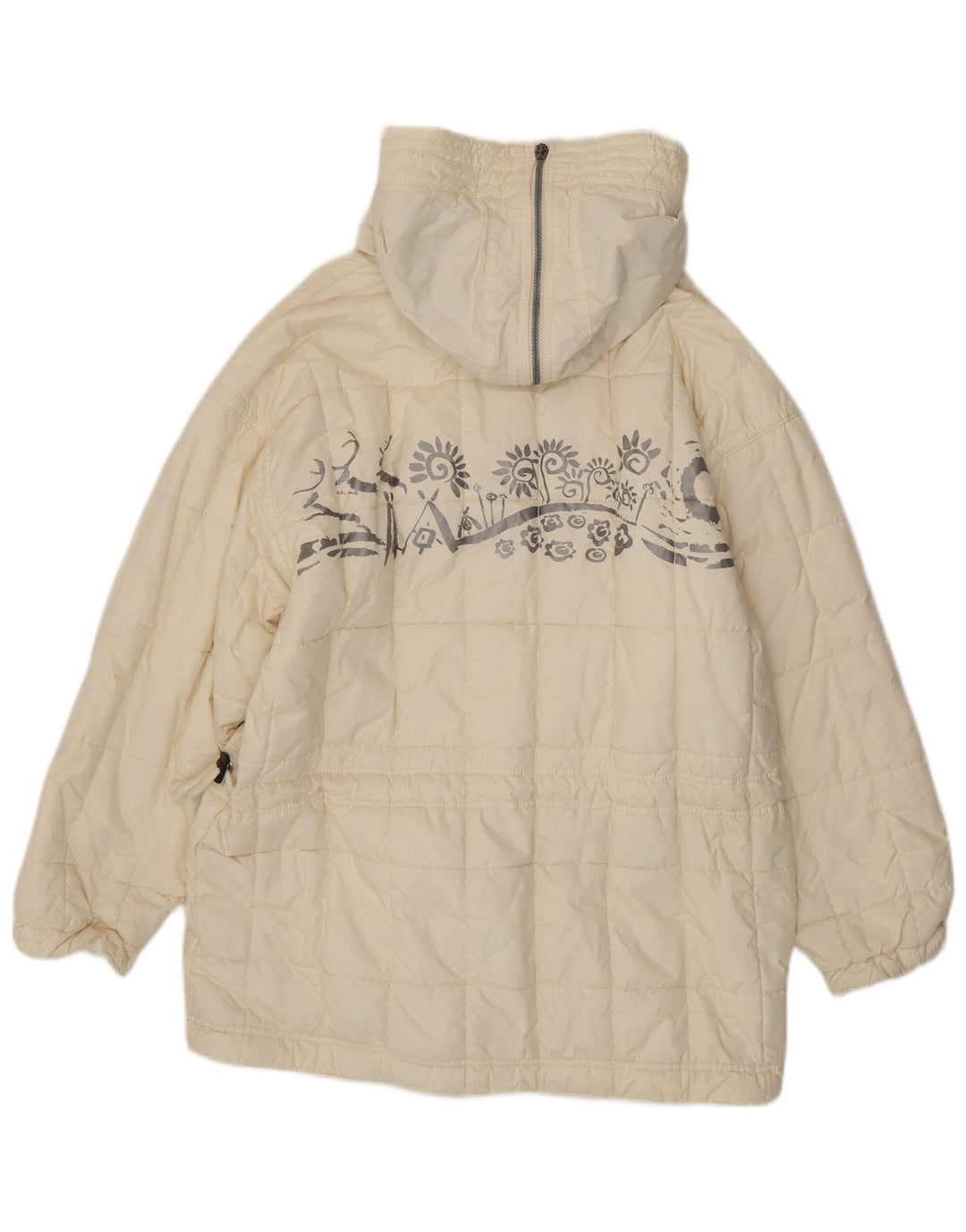 Cappotto imbottito oversize da donna vintage UK 10 piccolo poliestere Paisley bianco