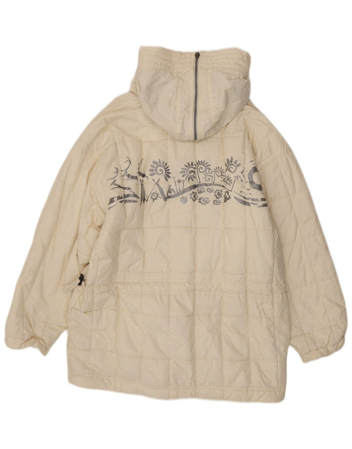 Cappotto imbottito oversize da donna vintage UK 10 piccolo poliestere Paisley bianco