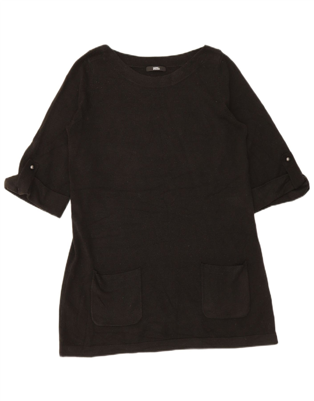 Marks & Spencer Maglione da donna con scollo a barca a maniche 1/2 UK 12 Medium Bla