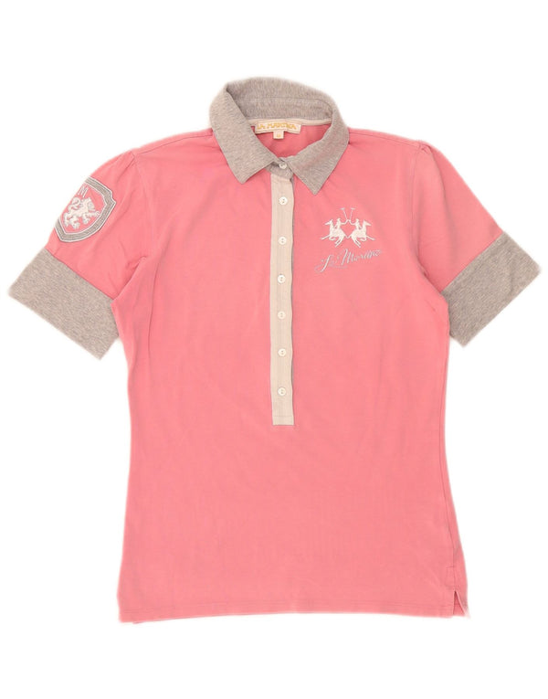 Polo grafica da donna La Martina UK 12 Cotone color block rosa medio