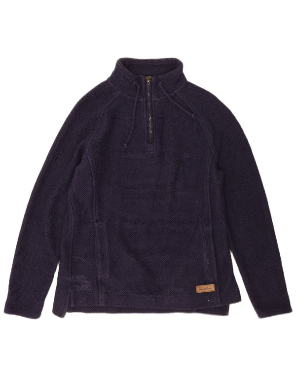 Felpa da donna con collo con zip Weird Fish, maglione, UK 12, cotone blu navy medio